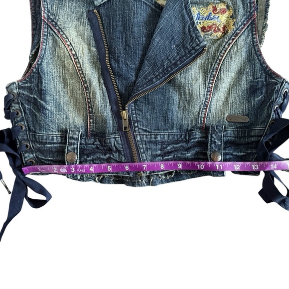 Streetwear Denim Vest crop Embroidered zipper Akdmks S lace up Akademik’s 947 - Picture 15 of 15